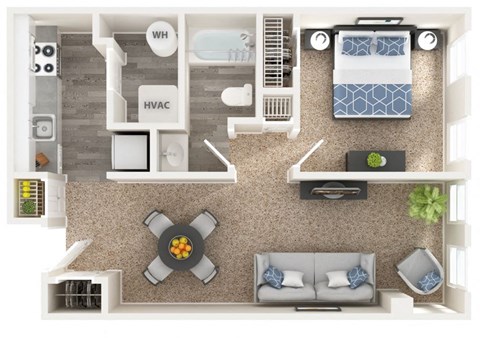 Floor plan for 1 bed, 1.5 baths, 1189 sqft